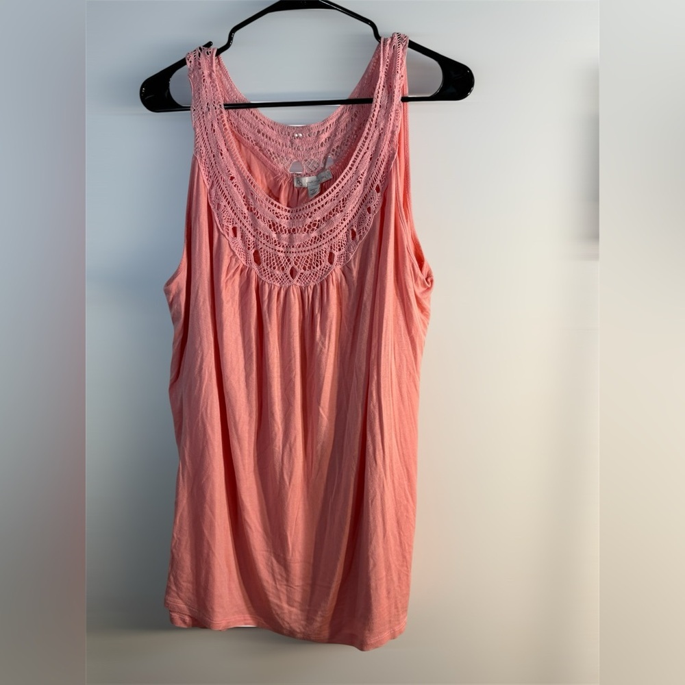 Coral Peach Lace Detail Sleeveless Tank Top
